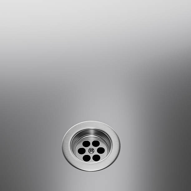 istock Silver Shiny Metal Drainage Kitchen Sink Isolated On Gray Background 3D Illustration 2216820012