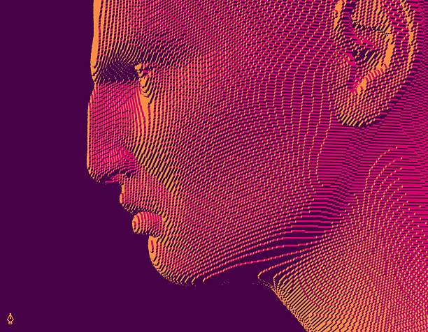 istock Closeup side view profile portrait of man. 3d voxelized face. Vector illustration. Design for presentations, flyers or posters. 2216822984