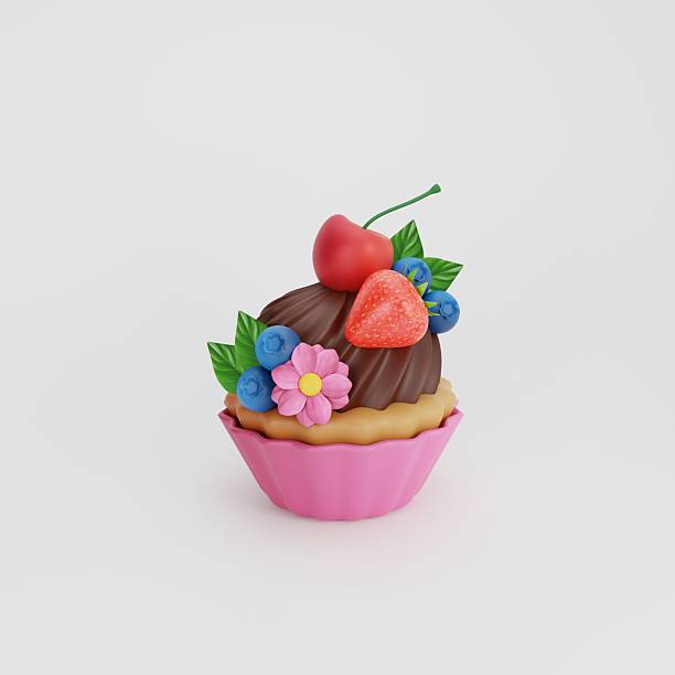 Chocolate day. Dessert with strawberries, cherries, blueberries. 3d rendering.