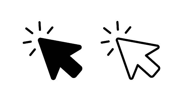 ilustraciones, imágenes clip art, dibujos animados e iconos de stock de mouse cursor click icon set. cursor flat icon with outline. vector illustration - ratón de ordenador