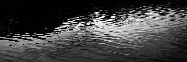 istock Black white dark gray silver water background. Ripples. Reflection of light moonlight. Little waves. Gradient. Abstract. Contrast. Sea surface. Design. Wide banner. 2216840704