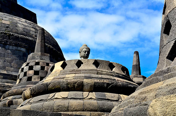 Ancient Buddhist Stupas Inside the Borobudur Monument