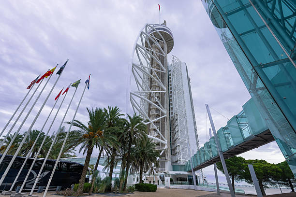 The São Rafael / São Gabriel Tower in the Park of Nations in Lisbon, Costa de Lisboa, Portugal.