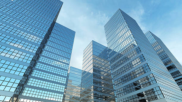 A uprisen angle view of group of skyscraper.