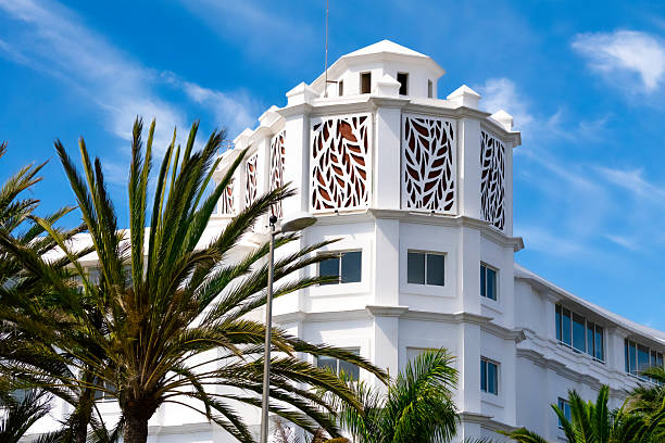 istock Modern white architecture with decorative design and palm trees in Maspalomas, Gran Canaria 2216868955