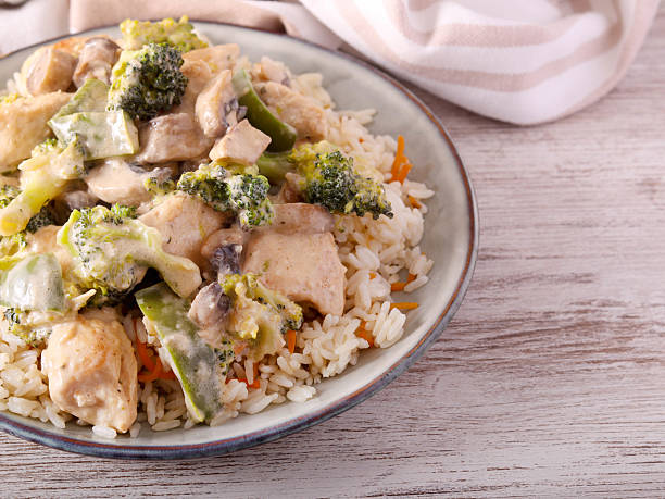 istock Rice with creamy chicken with broccoli 2216875938