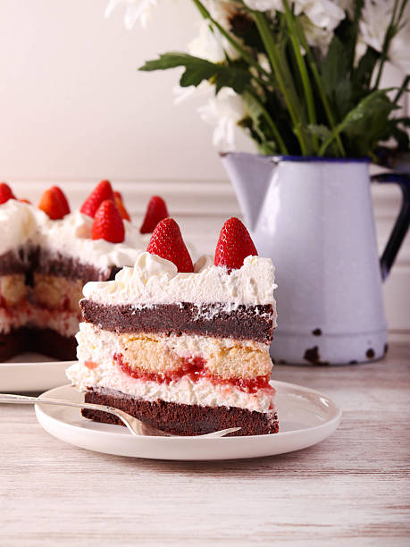 istock Chocolate and strawberry cream layered cake 2216875968