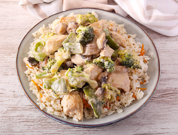 istock Rice with creamy chicken with broccoli 2216876039