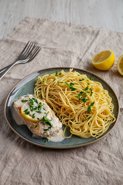 istock Homemade Creamy Lemon Chicken in a Pan, side view. 2216876268