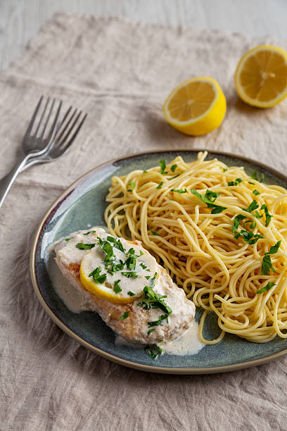 istock Homemade Creamy Lemon Chicken in a Pan, side view. 2216876279