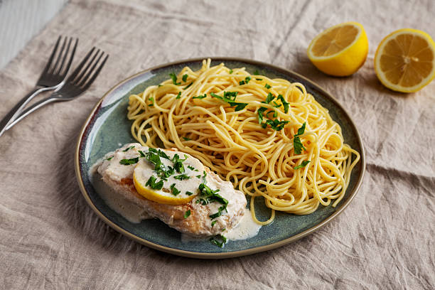 istock Homemade Creamy Lemon Chicken in a Pan, side view. 2216876347