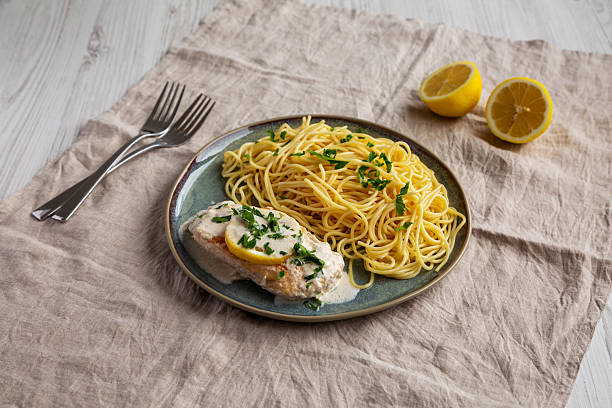 istock Homemade Creamy Lemon Chicken in a Pan, side view. 2216876360