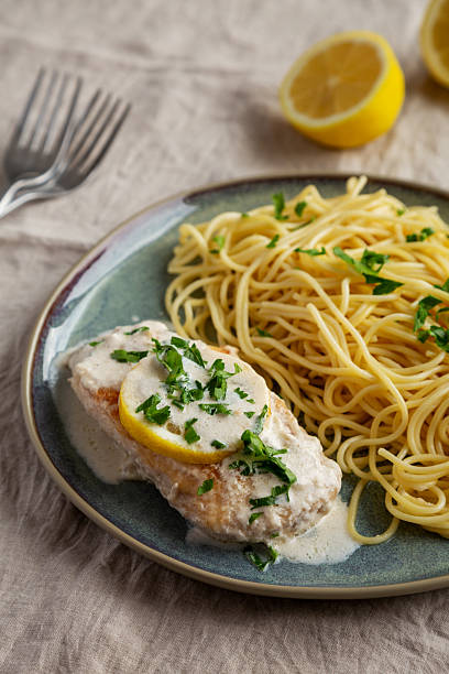 istock Homemade Creamy Lemon Chicken in a Pan, side view. 2216876391