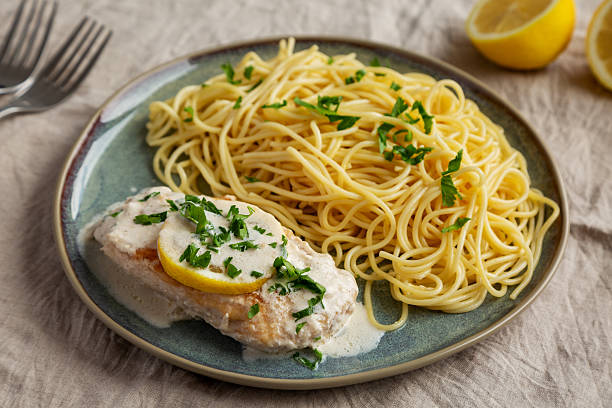 istock Homemade Creamy Lemon Chicken in a Pan, side view. 2216876951
