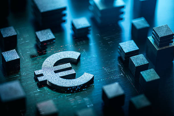 istock Futuristic technology concept with euro currency and glowing blue elements 2216886672