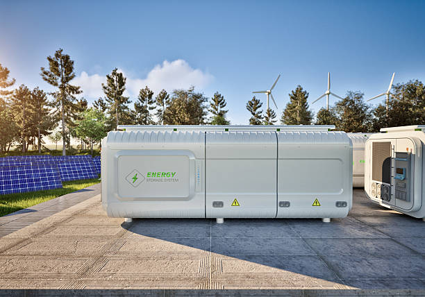 istock Group of energy storage systems or battery container units 2216901492