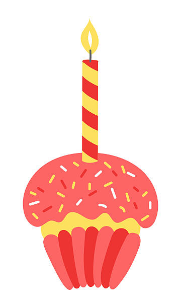 istock Cupcake with sprinkles, frosting, burning candle hand drawn illustration 2216901646