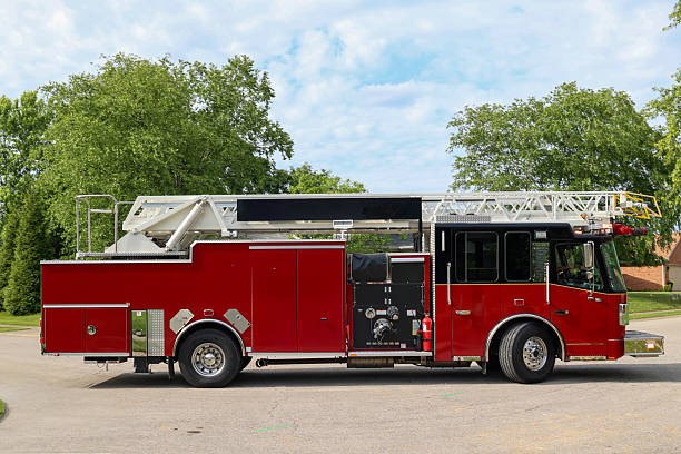 istock A fire engine in a residential neighborhood 2216902632