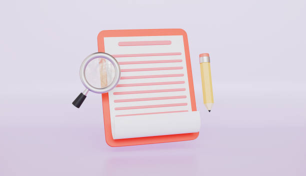 Clipboard white checklist paper, pencil, magnifying glass, project plan, business strategy concept