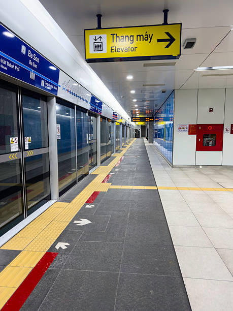 istock Accessible tactile pavement in the Ho Cho Minh City Subway platform 2216909545