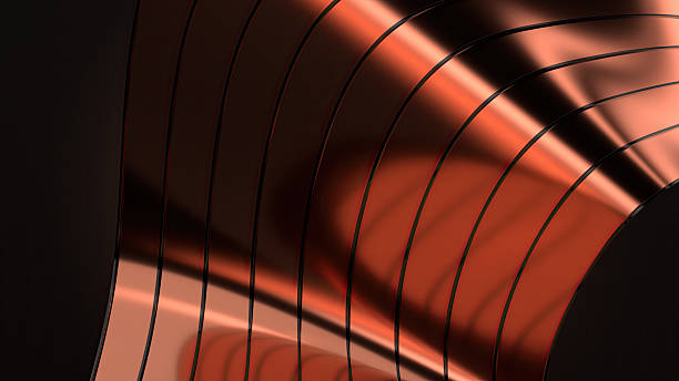 Modern artistic curve abstract background made of square curves with copper slits