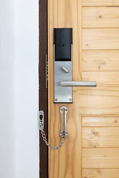 istock Digital lock on wooden door 2216912747