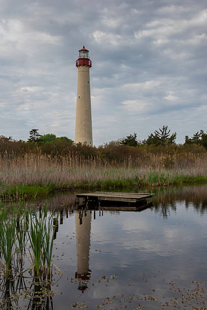 istock Lighthouse reflection in pond, Spring cloudy day at Cape May, NJ, 2216912775