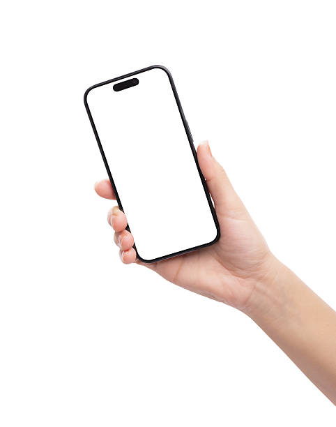 istock Hand holding the black smartphone with blank screen isolated on white background, clipping path. 2216915019