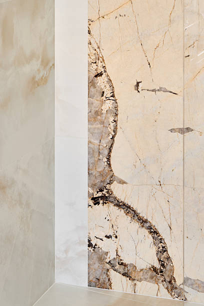 istock Experience the elegance of a marble shower design with unique, captivating patterns 2216922291