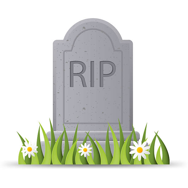 istock Realistic tombstone with RIP text and blooming flowers in front. Memorial or funeral-themed vector image. Ideal for remembrance, loss, or death-themed visuals. Vector illustration on a white background. 2216922668