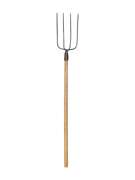 istock Metal pitchfork with wooden handle is isolated. 2216926702