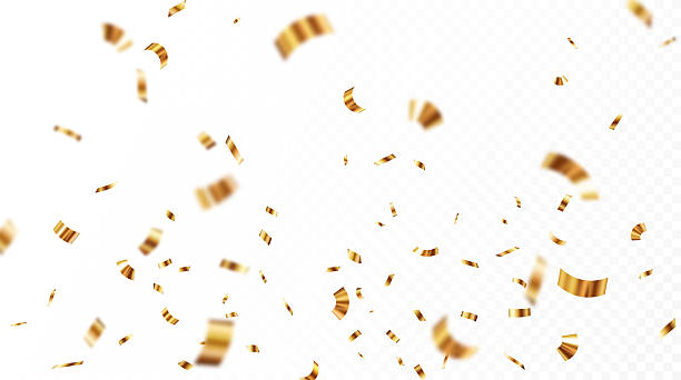 istock Falling Gold confetti and ribbon banner, isolated on transparent backgrounds 2216936306