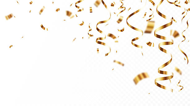 istock Falling Gold confetti and ribbon banner, isolated on transparent backgrounds 2216936333