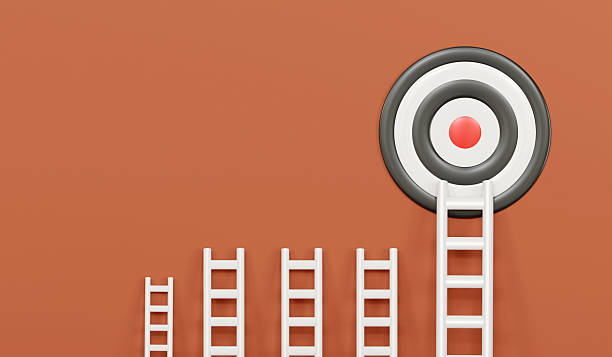 istock Multiple white stairs and only one step to reach the goal of success. 2216939922