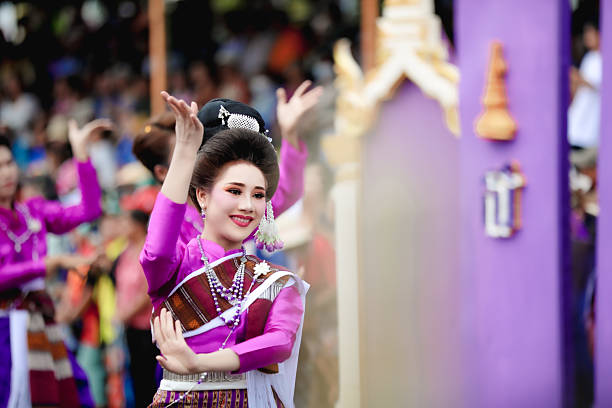 Yasothon,Thailand-May 17, 2025:Yasothon Rocket Festival, decorated parade, dancing, joyful atmosphere, a ritual to ask for rain from the gods to obtain water for agriculture according to local beliefs