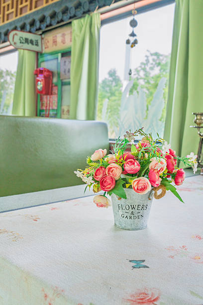Floral decoration on the table in the train carriage