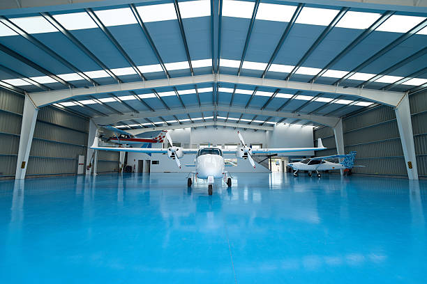 istock Aircraft parked inside an aviation school hangar ready for takeoff 2216943510
