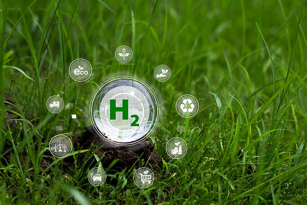 istock Green Hydrogen Symbol Representation on Grass with Eco Icons 2216945884
