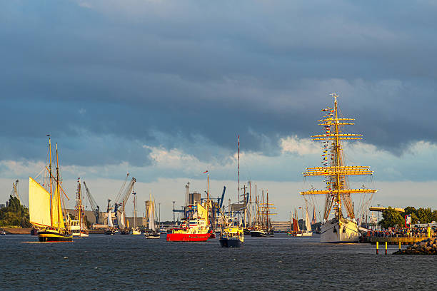 Sailing ships on the Baltic Sea in Warnemuende, Germany.