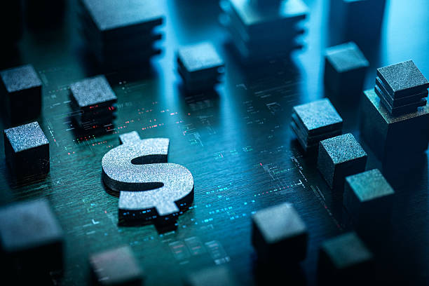 istock Futuristic technology concept with US Dollar currency and glowing blue elements 2216950560