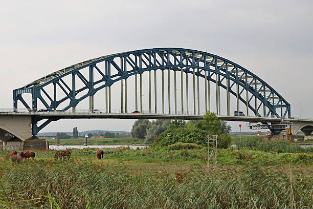 Old 'IJssel brug' near the city of Zwolle in Overijssel, the Netherlands, Architectural feature at sunset