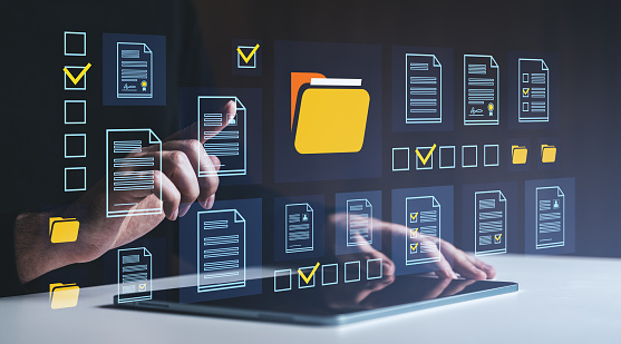 Digital Document Management System Technology Concept With Virtual ...