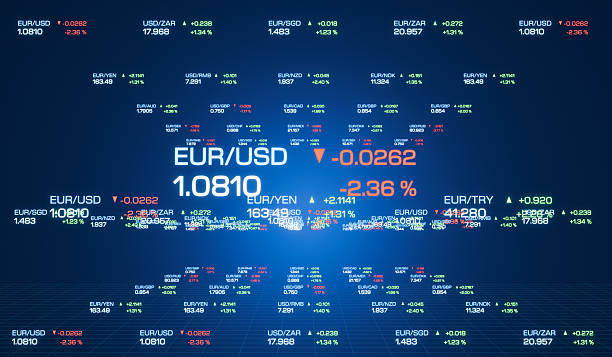 istock Abstract stock exchange data, falling Euro - US dollar currency rate. 2216957266