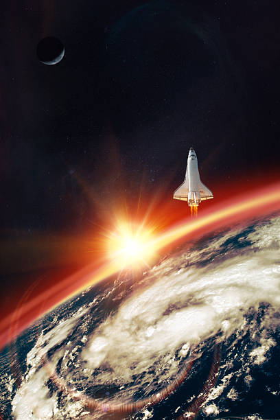 istock Space Shuttle take off in low-Earth orbit with sun light. Elements of this image furnished by NASA. 2216957675