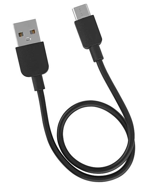 istock Close-up of cable with USB and Type-C connectors, on white background in isolation 2216961059