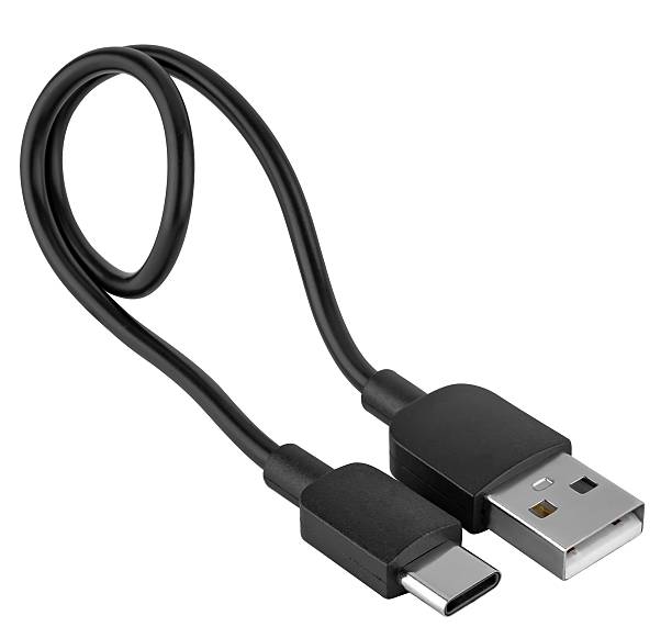 istock Close-up of cable with USB and Type-C connectors, on white background in isolation 2216961080