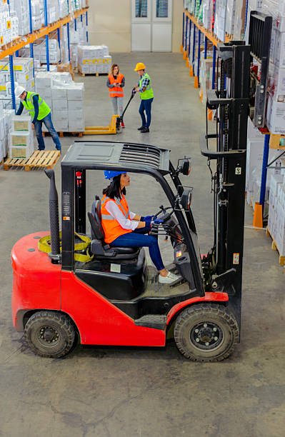 Conceptual 3D rendered forklift holding up sign that reads HELP.