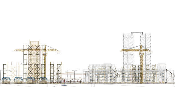 istock A city skyline with a large crane in the middle. The buildings are tall 2216972848