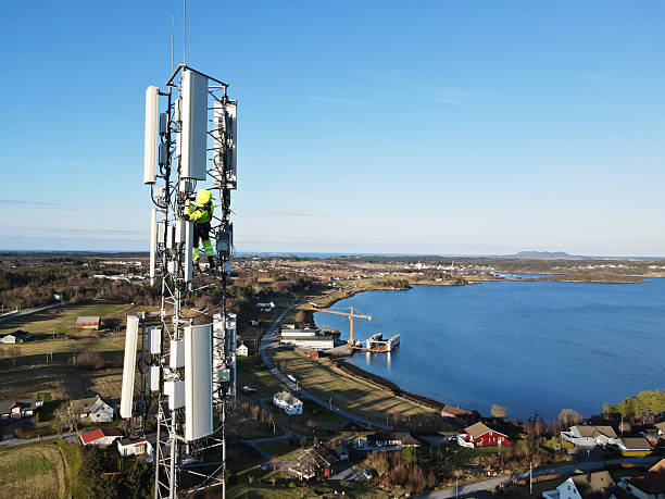 istock Mobile 5G installation on high mast - drone view 2216973785