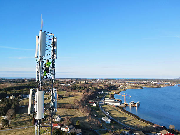 istock Mobile 5G installation on high mast - drone view 2216973804